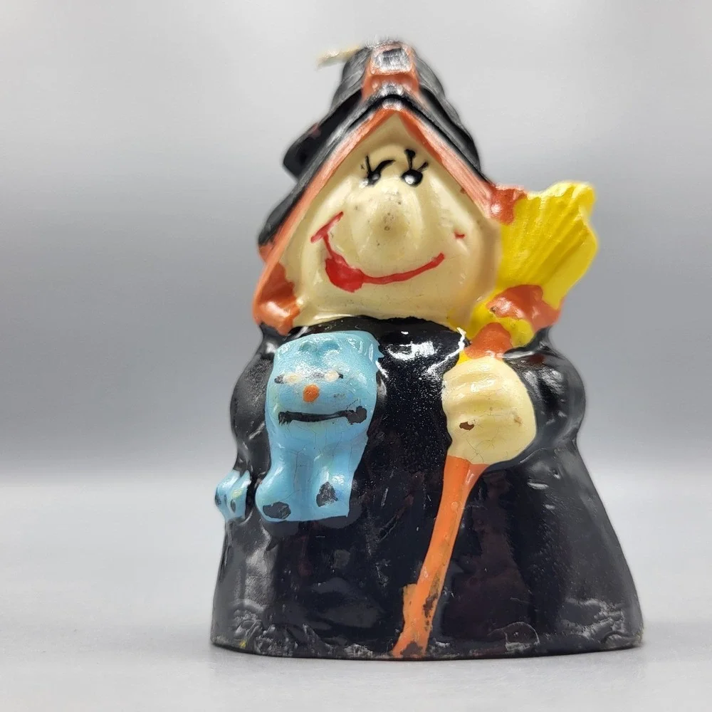 Vintage Halloween Spooky Witch Candle Figurine Small Black Orange 4